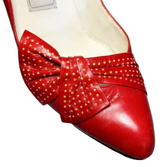 VINTAGE BALLY Leather Pump with Polka Dot Bow Detail - Picture 7 of 9